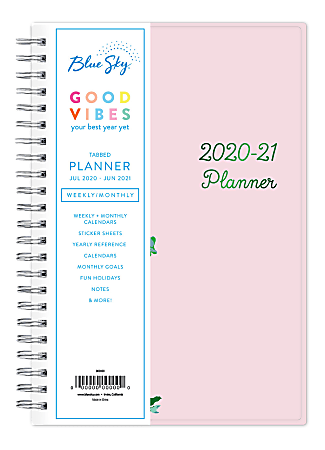 Blue Sky™ Good Vibes Academic Weekly/Monthly Planner, 5" x 8", Multicolor, July 2020 to June 2021, 120721