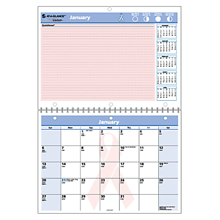 AT-A-GLANCE® QuickNotes® 30% Recycled Special Edition Breast Cancer Awareness Desk/Wall Calendar, 11" x 8 1/2", January-December 2015