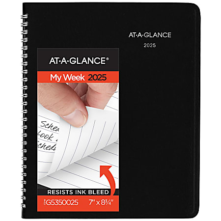 2025 AT-A-GLANCE® DayMinder® Block Style Weekly Planner, 7" x 8-3/4", Black, January To December, G53500