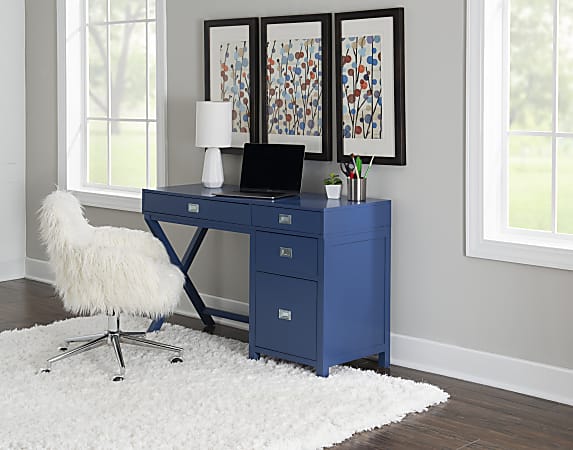 Linon Ari 48 W Home Office Writing Desk With Side Storage NavySilver -  Office Depot