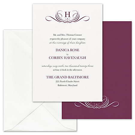 Custom Shaped Wedding & Event Invitations With Envelopes, 5" x 7", Preferential Design, Box Of 25 Invitations/Envelopes