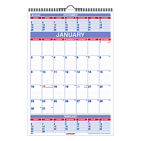 AT-A-GLANCE® 3-Month Wall Calendar, 15 1/2" x 22 3/4", 30% Recycled, January–December 2015