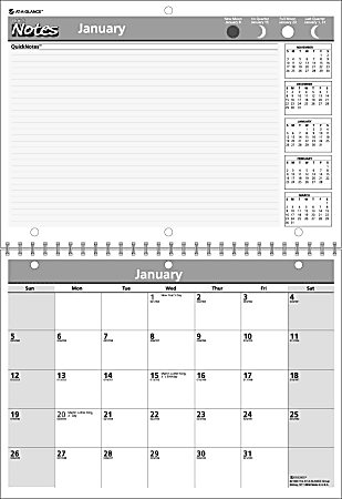 AT-A-GLANCE® QuickNotes® 30% Recycled Monthly Desk/Wall Calendar, 11" x 8", January-December 2015
