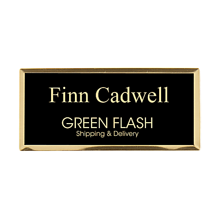 Custom Engraved  Metal Rectangle Name Badge/Tag, 1-1/4" x 2-3/4", Black/Gold