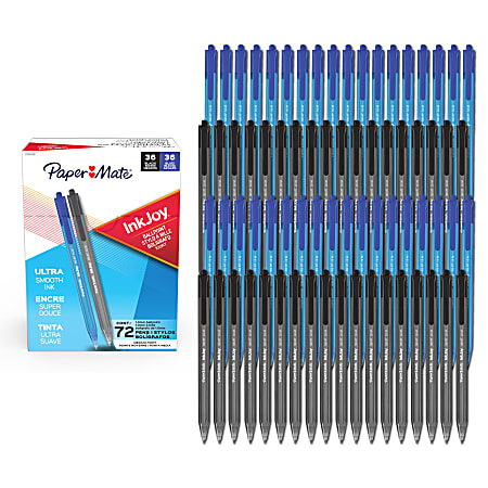 Paper Mate InkJoy 100RT Retractable Ballpoint Pen, 1.0mm Medium Point, Assorted 72ct Black and Blue Ink