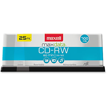 Maxell® CD-RW Rewritable Media Spindle, 700MB/80 Minutes, 1x-4x, Pack Of 25