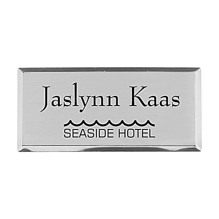 Custom Engraved Metal Rectangle Name BadgeTag 1 14 x 2 34 Silver - Office  Depot