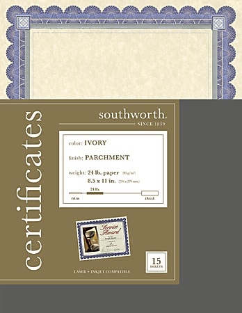 Southworth® Foil Enhanced Preprinted Certificate Refills, 8 1/2" x 11", Ivory/Silver/Blue, Pack Of 15