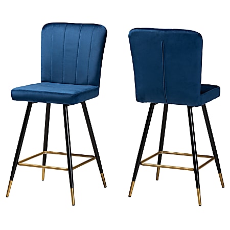 Baxton Studio Preston Bar Stools, Navy Blue/Black/Gold, Set Of 2 Stools