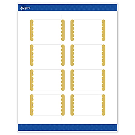 Avery® Print-To-The-Edge Labels & Sure Feed®, S00-DJY-PRWMP10, 2" x 3", Matte White, Preprinted Gold Dots Edge Design, Pack Of 80