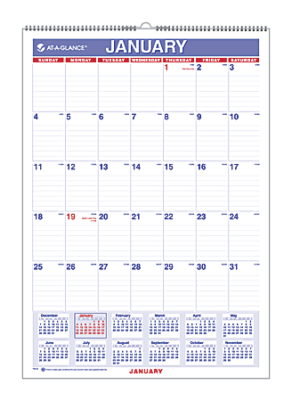 AT-A-GLANCE® Monthly Wall Calendar, 30% Recycled, 12" x 17", January to December 2015