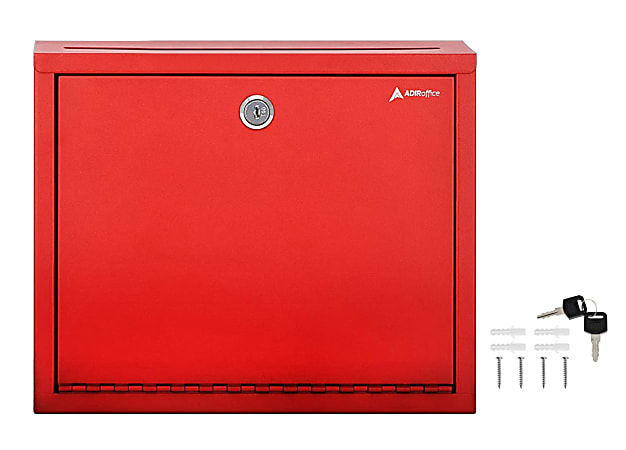Alpine AdirOffice Large Size Steel Multi-Purpose Drop Box, 10”H x 12”W x 3”D, Red