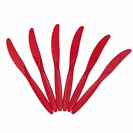 JAM PAPER Big Party Pack of Premium Plastic Knives, Red, 100 Disposable Knives/Box 