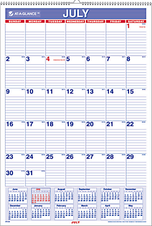 AT-A-GLANCE® Monthly Wall Calendar, Vertical, 15 1/2" x 22 3/4", 30% Recycled, July 2014–June 2015
