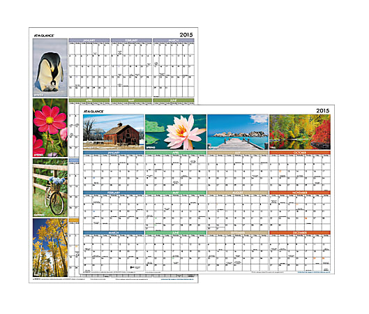AT-A-GLANCE® Erasable/Reversible Wall Planner, 36" x 24", Seasons In Bloom, January-December 2015