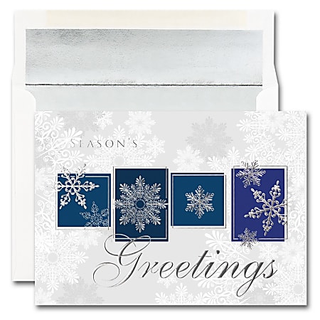 JAM Paper® Christmas Card Set, Snowflake Greeting Blocks, Set Of 25 Cards and 25 Envelopes