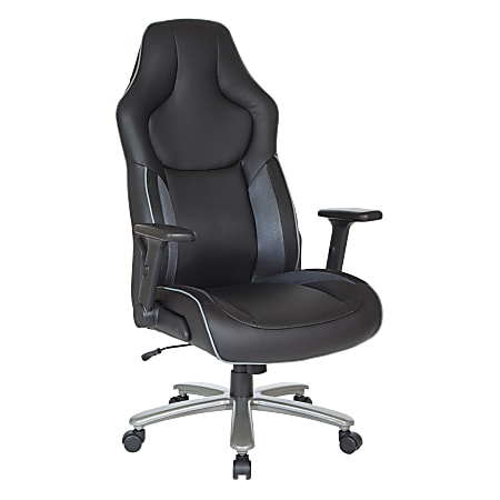 Office Star™ Big And Tall Ergonomic Bonded Leather High-Back Gaming Chair, Gray/Black