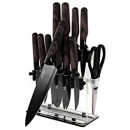 Soho Lounge 13-Piece Cutlery Set With Acrylic Knife Stand, Brown