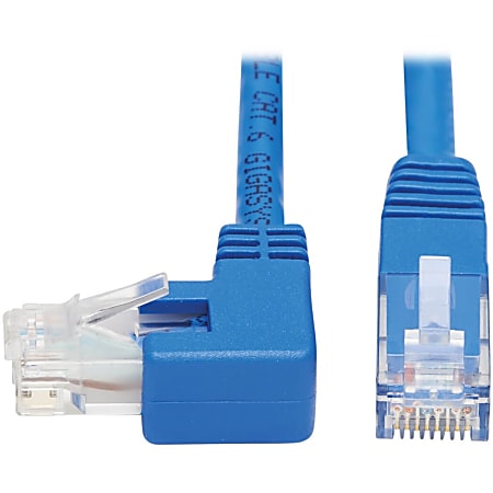 Tripp Lite Cat6 Ethernet Cable Left Angled UTP Molded RJ45 M/M Blue 20ft - 20 ft Category 6 Network Cable for Network Device, Patch Panel, Switch, Printer, Computer, Photocopier, Router, Modem, Server, VoIP Device, Rack Cabinet, ... - 24 AWG - Blue