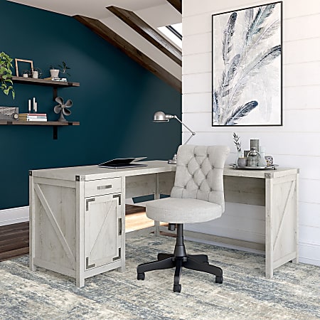 Kathy Ireland Home by Bush Furniture Cottage Grove 60 W L Shaped Desk and Chair Set Cottage White Standard Delivery Office Depot