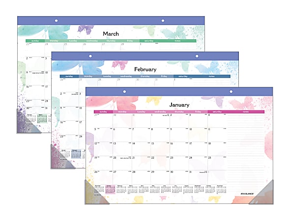 AT-A-GLANCE® Compact Desk Pad Calendar, 11" x 18", 30% Recycled, Watercolor, January–December 2015