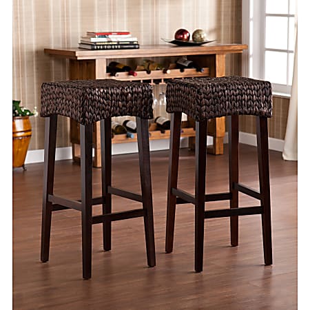 Southern Enterprises Water Hyacinth Bar Stools, Chocolate/Brown, Pack Of 2