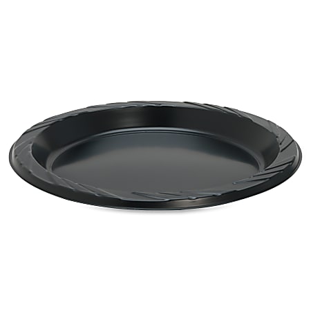 Genuine Joe Round Plastic Black Plates - 125 / Pack - 9" Diameter Plate - Plastic - Serving - Disposable - Black - 500 Piece(s) / Carton