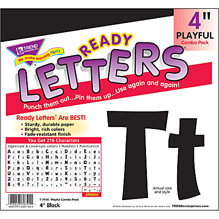 Trend&reg; Ready Letters&reg; 4" Letters, Playful Combo, Black, Pack Of 70
