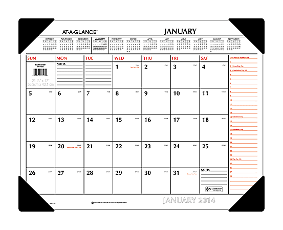 AT-A-GLANCE® 30% Recycled Desk Pad Calendar, 22" x 17", Black/Red, January–December 2015