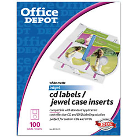 Office Depot® Brand Inkjet CD Labels & Jewel Case Inserts, 8 1/2" x 11", Pack Of 100