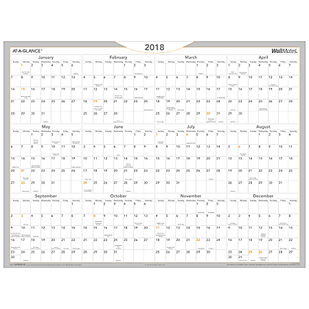 AT-A-GLANCE® WallMates® Dry-Erase Yearly Calendar, 24" x 18", White, January to December 2018 (AW506028-18)
