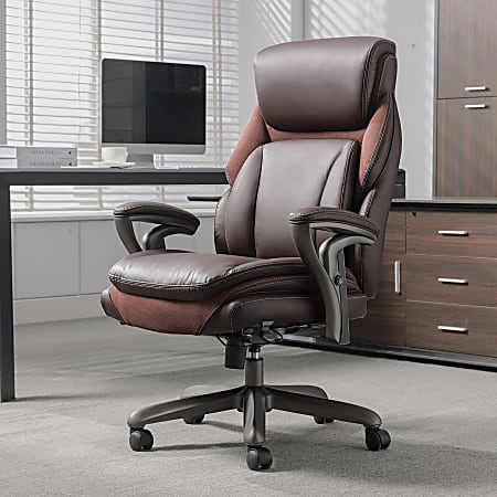Serta® SmartLayers™ Everett Big & Tall Ergonomic Vegan Leather High-Back Executive Office Chair, Dark Brown/Dark Gray
