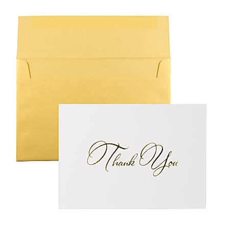 JAM Paper® Thank You Card Set, Gold Stardream with Gold Script, Set Of 25 Cards And 25 Envelopes