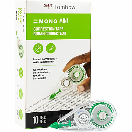 Tombow® Mono® Correction Tape, Mini, 1/6" x 315", 60% Recycled, White, Pack Of 10