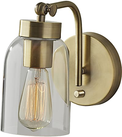 Adesso® Bristol Wall Lamp, 9”H x 5”W, Clear Shade/Antique Brass Base