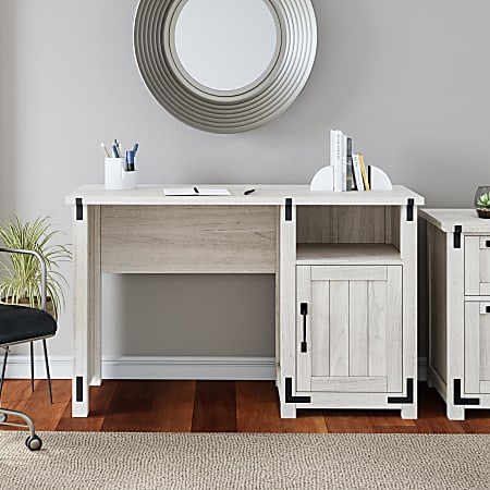 Whalen Huntingdon 48"W Pedestal Computer Desk, Antiqued White Walnut