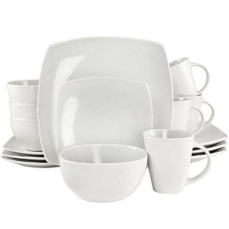 Soho Lounge Bright Shell 16-Piece Square Stoneware Dinnerware Set, Shell White