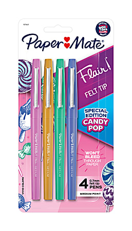 Paper Mate Flair Felt Tip Pens, Medium Point, 0.7 mm, Candy Pop Colors, Pack Of 4 Pens