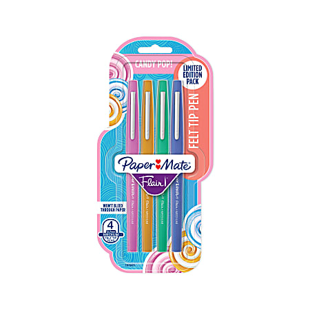 Paper Mate Flair Felt Tip Pens, Medium Point, 0.7 mm, Candy Pop Colors, Pack Of 4 Pens