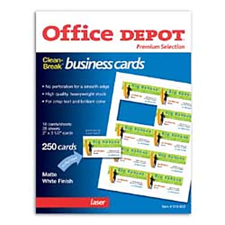 Office Depot® Brand Fast Break Laser Business Cards, White, Pack Of 250