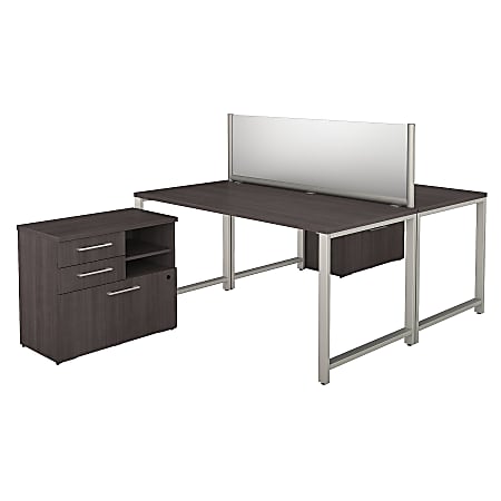 Bush Business Furniture 400 Series 2-Person Workstation With Table Desks And Storage, 60"W x 30"D, Storm Gray, Premium Installation
