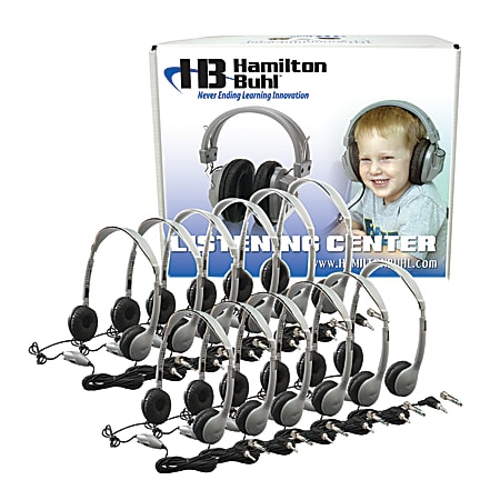 HamiltonBuhl MS2LV Personal On Ear Headphones Lab Pack, Silver/Black, Pack Of 12 Headphones