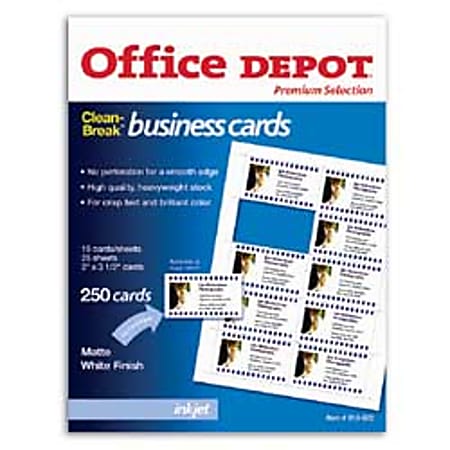 Office Depot® Fast Break Inkjet Business Cards, 8 1/2" x 11", 90 Lb., White, Pack Of 25 Sheets