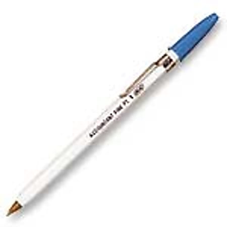 BIC® Accountant Pens, 0.8 mm, Fine Point, White Barrel, Blue Ink, Pack Of 12