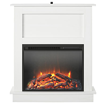 Ameriwood Home Ellsworth Fireplace With Mantel, 31-15/16"H x 31-11/16"W x 7-13/16"D, White