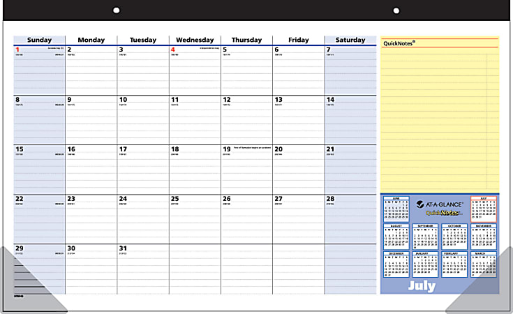 AT-A-GLANCE® QuickNotes® Compact Desk Pad Calendar, 17 3/4" x 10 7/8", 30% Recycled, July 2014-July 2015