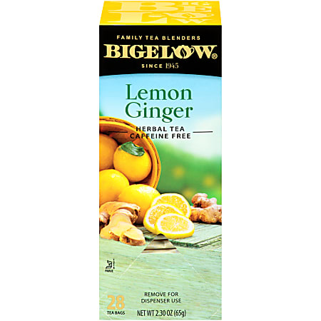 Bigelow Lemon Ginger Herbal Tea, 2.3 Oz, Pack Of 28 Tea Bags