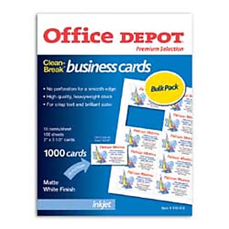 Office Depot® Brand Inkjet Business Cards, 2" x 3 1/2", White, Pack Of 1,000