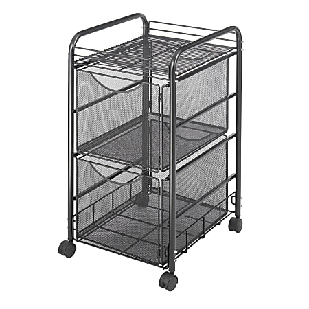 Safco® Onyx Mesh File Cart With 2 File Drawers, 27-1/2"H x 15-1/4"W x 17-1/2"D, Black