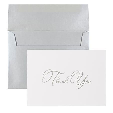 JAM Paper® Thank You Card Set, Silver Stardream with Silver Script, Set Of 25 Cards And 25 Envelopes